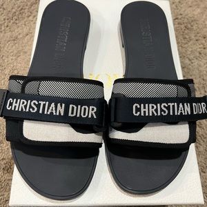 Dior Blue Christian Dio(R)evolution Dway Rubber Logo Slide Mule Flat 41 Sandals